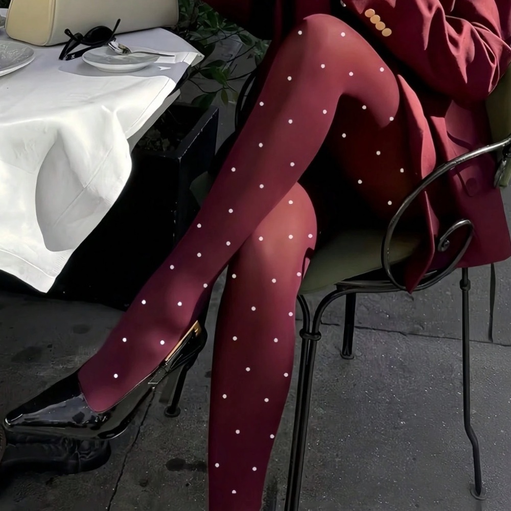 🆕 Burgundy Polka Dots Tights